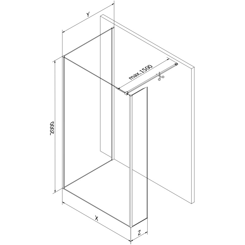 Mexen Kioto Walk-in Shower Wall 140 x 100 x 40 cm, Black Frame, Brushed Gun Gray - 800-140-100-221-66-70-040