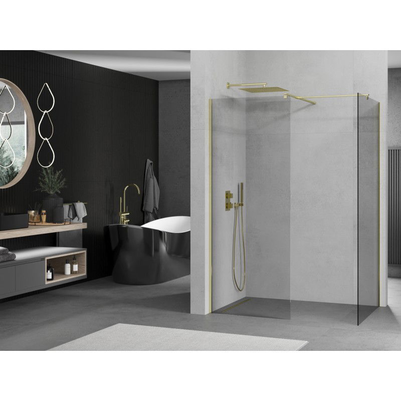 Mexen Kioto Walk-in Shower Wall 130 x 80 cm, Transparent, Gold - 800-130-202-50-00-080