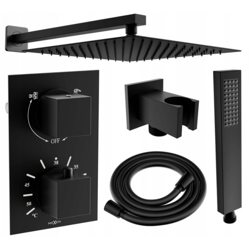 Mexen Cube DR02 concealed shower set with 25 cm shower head, black - 77502DR0225-70