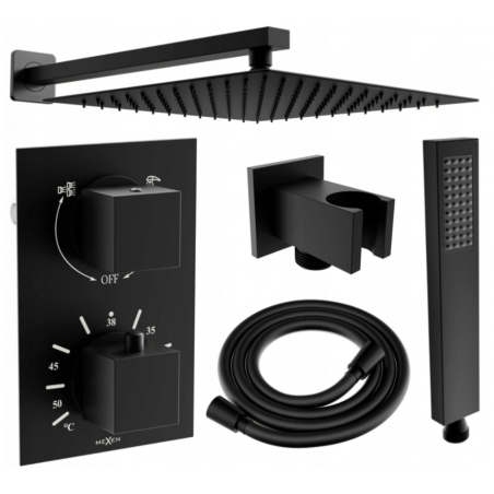 Mexen Cube DR02 concealed shower set with 25 cm shower head, black - 77502DR0225-70