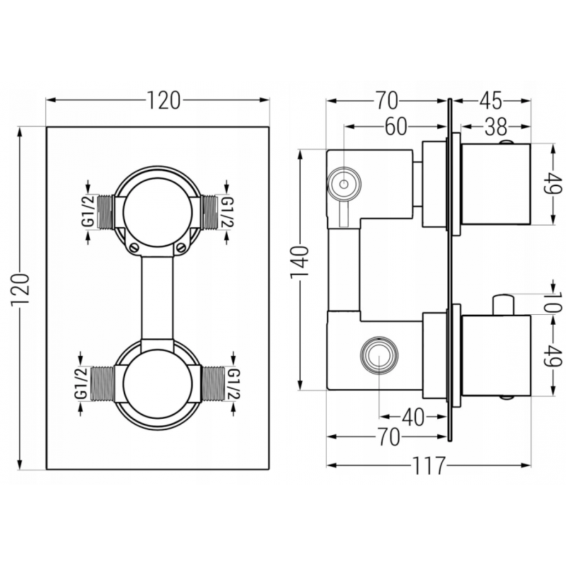 Mexen Cube DR02 built-in shower set with 25 cm overhead shower, graphite - 77502DR0225-66