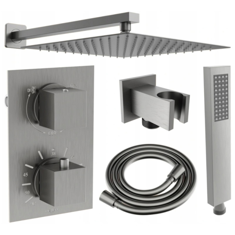 Mexen Cube DR02 concealed shower set with 25 cm shower head, brushed gun gray - 77502DR0225-66