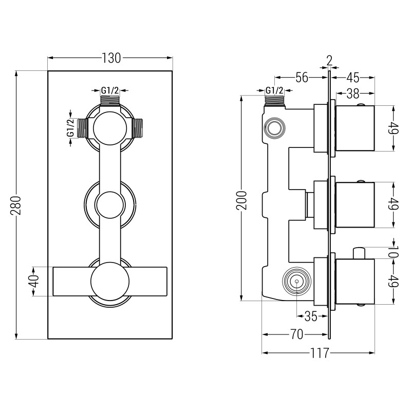 Mexen Cube DR02 built-in bathtub and shower set with 25 cm rain showerhead, brushed gun gray - 77503DR0225-66