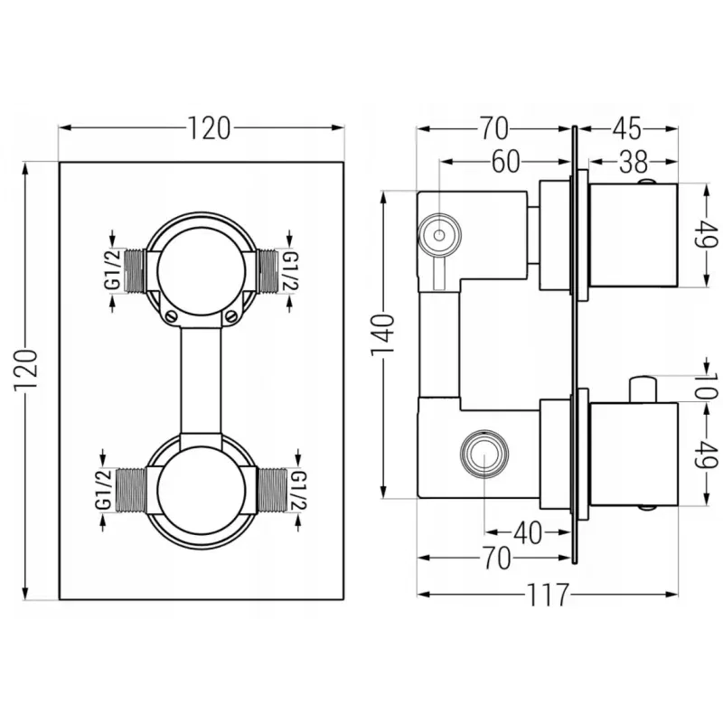 Mexen Cube DR02 built-in shower set with 25 cm rain shower, gold - 77502DR0225-50
