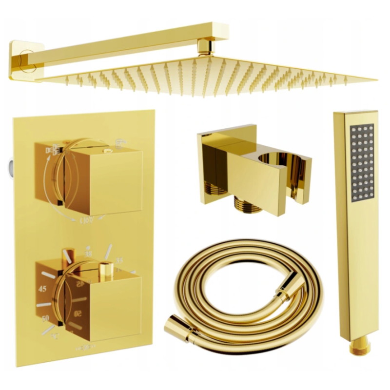 Mexen Cube DR02 concealed shower set with 25 cm rain shower, gold - 77502DR0225-50