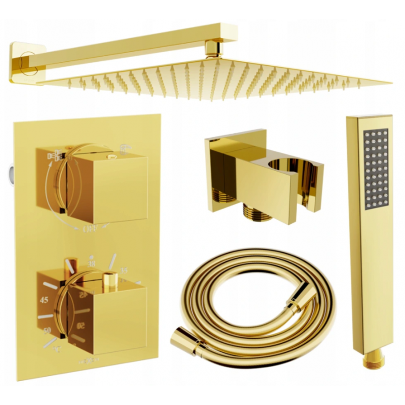 Mexen Cube DR02 flush-mount shower set with a rainmaker 25 cm, Gold - 77502DR0225-50