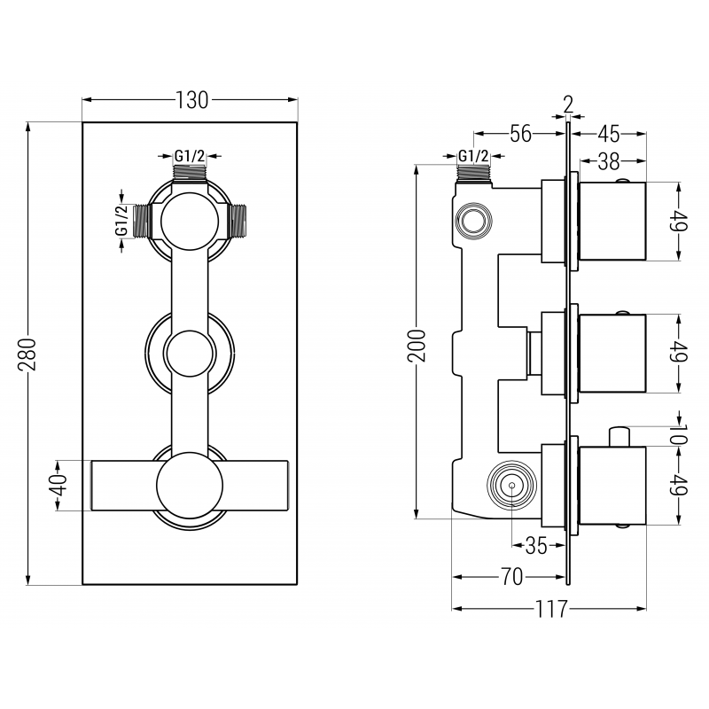 Mexen Cube DR02 built-in bath and shower set with 25 cm rain shower, gold - 77503DR0225-50