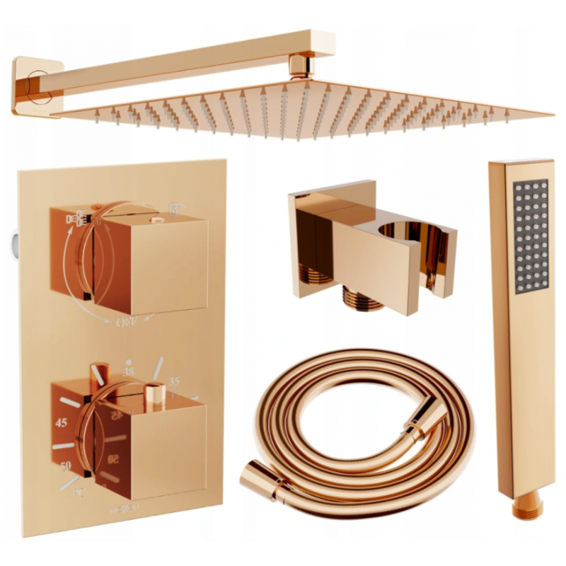 Mexen Cube DR02 flush-mount shower set with a rainmaker 25 cm, Rose gold - 77502DR0225-60