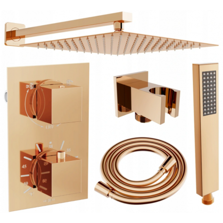 Mexen Cube DR02 flush-mount shower set with a rainmaker 25 cm, Rose gold - 77502DR0225-60