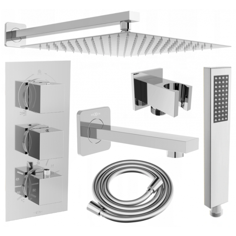 Mexen Cube DR02 flush-mount shower and bath set with a rainmaker 25 cm, Chrome - 77503DR0225-00