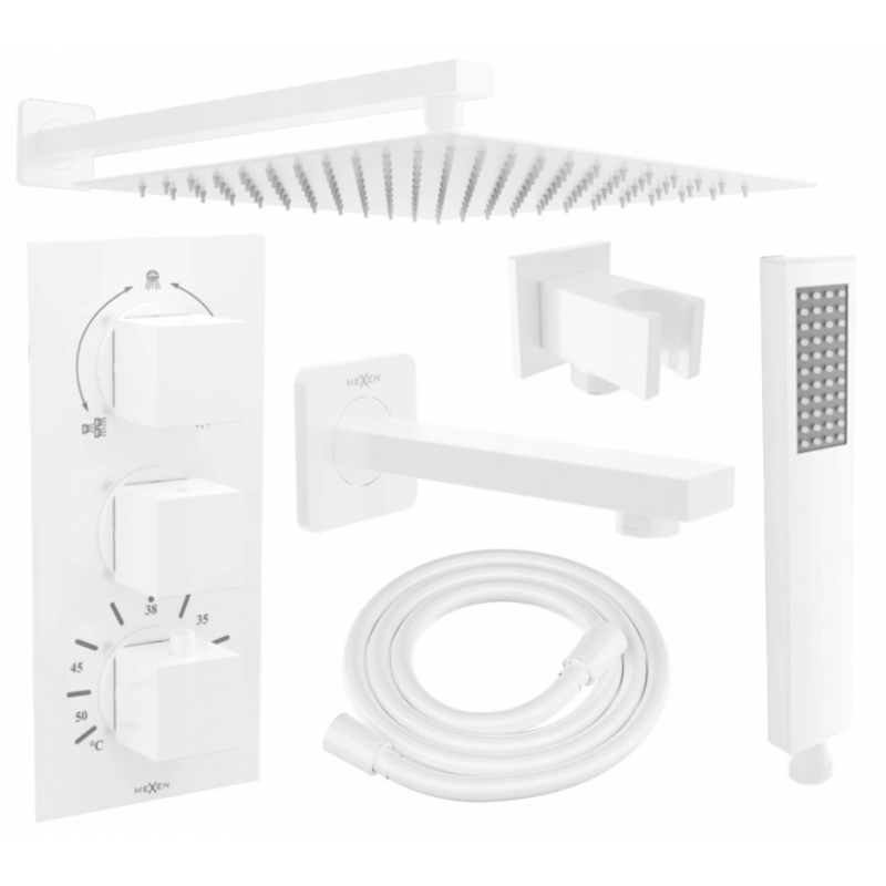 Mexen Cube DR02 built-in bath-shower set with 30 cm shower head, white - 77503DR0230-20