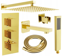 Mexen Cube DR02 flush-mount shower and bath set with a rainmaker 30 cm, Gold - 77503DR0230-50