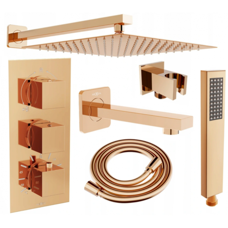 Mexen Cube DR02 flush-mount shower and bath set with a rainmaker 30 cm, Rose gold - 77503DR0230-60