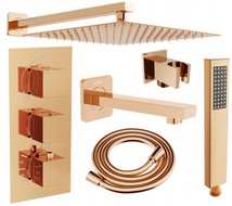 Mexen Cube DR02 flush-mount shower and bath set with a rainmaker 30 cm, Rose gold - 77503DR0230-60