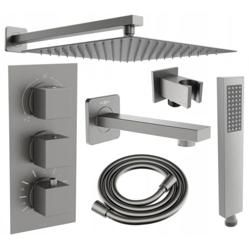 Mexen Cube DR02 built-in bath-shower set with 30 cm showerhead, graphite - 77503DR0230-66