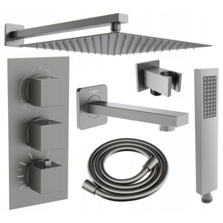 Mexen Cube DR02 built-in bath-shower set with 30 cm showerhead, graphite - 77503DR0230-66