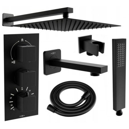 Mexen Cube DR02 recessed bathtub and shower set with 30 cm rain shower head, black - 77503DR0230-70