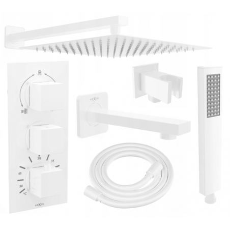 Mexen Cube DR02 flush-mount shower and bath set with a rainmaker 25 cm, White - 77503DR0225-20