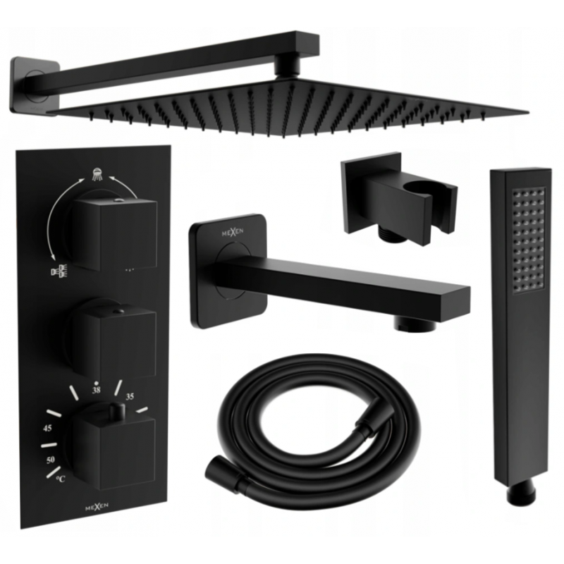 Mexen Cube DR02 concealed bath-shower set with 25 cm rain shower, black - 77503DR0225-70