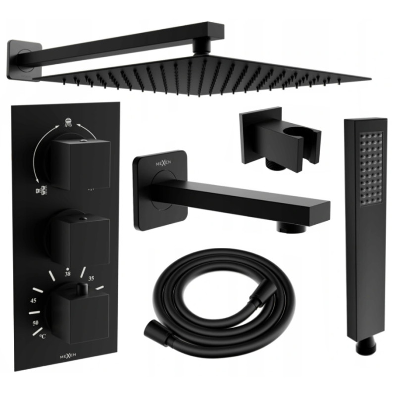 Mexen Cube DR02 concealed bathtub-shower set with 25 cm rain shower, black - 77503DR0225-70