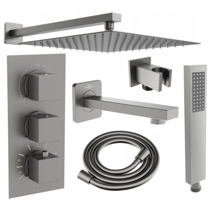 Mexen Cube DR02 flush-mount shower and bath set with a rainmaker 25 cm, Graphite - 77503DR0225-66