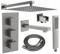Mexen Cube DR02 built-in bathtub and shower set with 25 cm rain showerhead, brushed gun gray - 77503DR0225-66