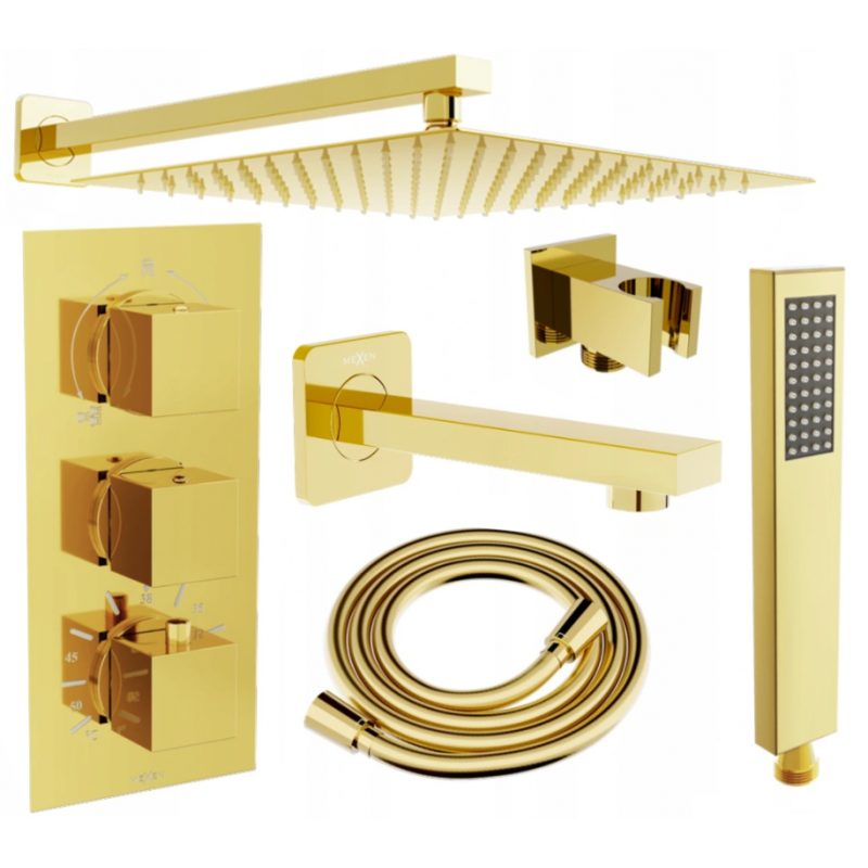 Mexen Cube DR02 concealed bath-shower set with 25 cm rain shower, gold - 77503DR0225-50