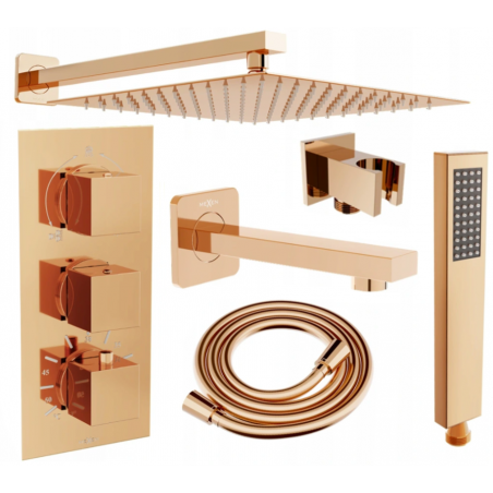 Mexen Cube DR02 flush-mount shower and bath set with a rainmaker 25 cm, Rose gold - 77503DR0225-60