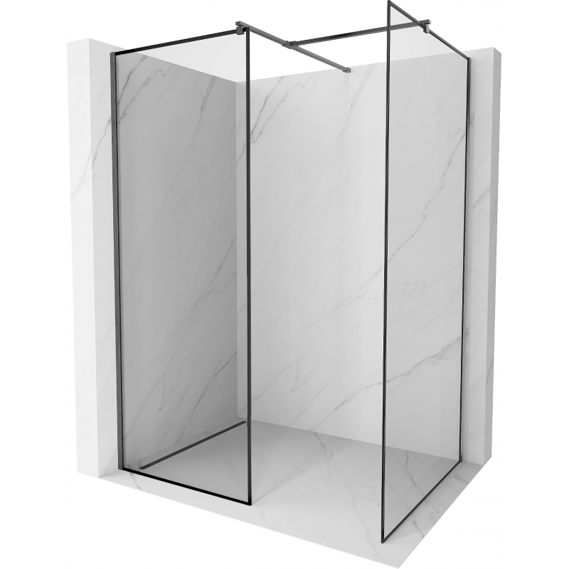 Mexen Kioto Walk-in Shower Wall 120 x 80 cm, Black Frame, Brushed Gun Gray - 800-120-202-66-70-080
