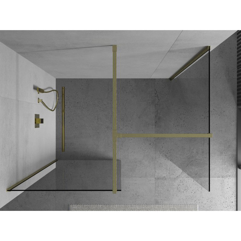 Mexen Kioto Walk-in Shower Wall 160 x 105 cm, Transparent, Brushed Gold - 800-160-202-55-00-105