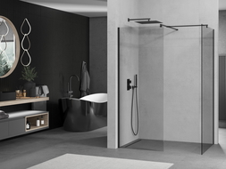 Mexen Kioto Walk-in Shower Wall 90 x 70 cm, Transparent, Black - 800-090-202-70-00-070