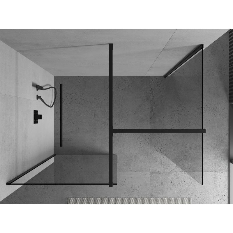 Mexen Kioto Walk-in Shower Wall 125 x 70 cm, Transparent, Black - 800-125-202-70-00-070