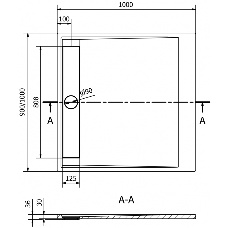 Mexen Amon rectangular shower tray SMC 100 x 90 cm, black - 4F709010