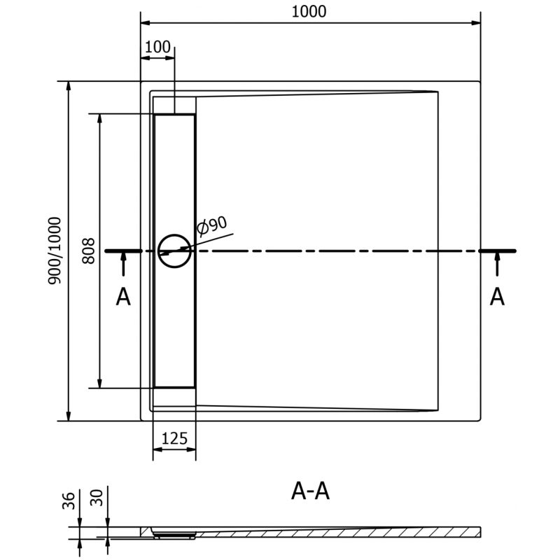 Mexen Amon SMC 100 x 100 cm Square Shower Tray, Black - 4F701010