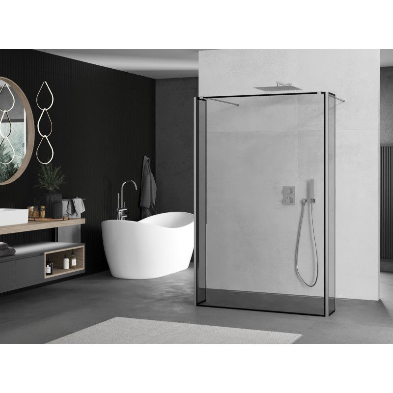 Mexen Kioto freestanding shower wall 120 x 30 x 30 cm, black frame, chrome - 800-120-030-222-01-70-030
