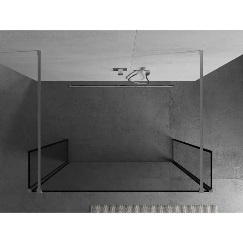 Mexen Kioto freestanding shower wall 150 x 30 x 30 cm, black frame, chrome - 800-150-030-222-01-70-030