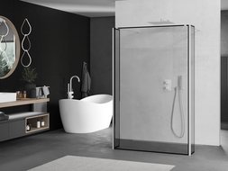 Mexen Kioto freestanding shower wall 160 x 30 x 30 cm, black frame, white - 800-160-030-222-20-70-030