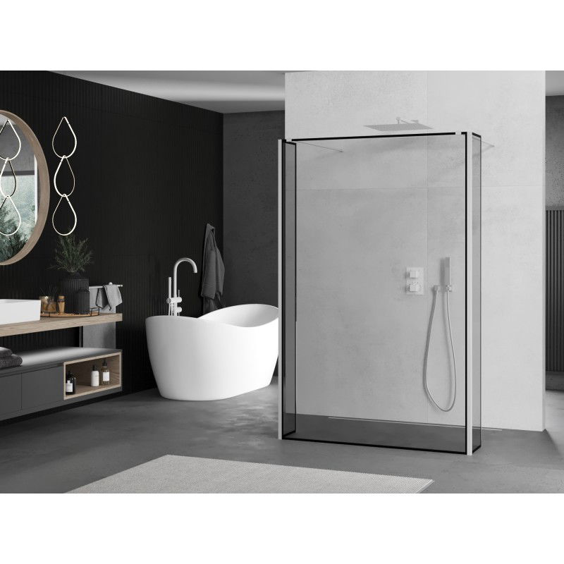Mexen Kioto freestanding shower screen 130 x 30 x 30 cm, black frame, white - 800-130-030-222-20-70-030