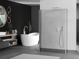 Mexen Kioto freestanding shower wall 140 x 30 x 30 cm, transparent, white - 800-140-030-222-20-00-030