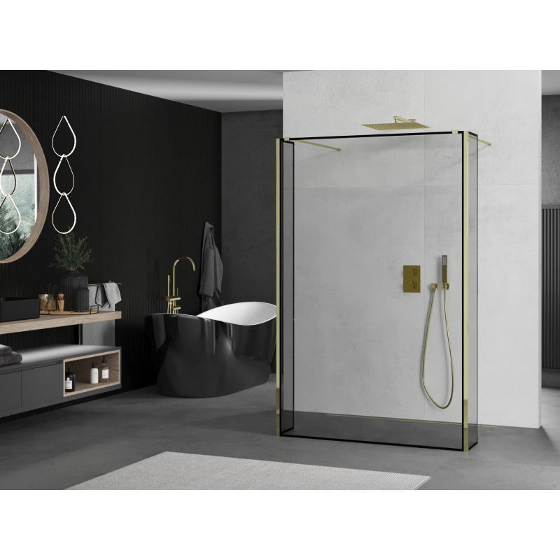 Mexen Kioto freestanding shower wall 100 x 30 x 30 cm, black frame, gold - 800-100-030-222-50-70-030