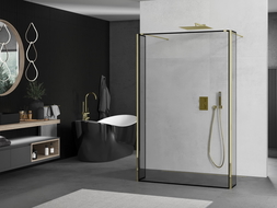 Mexen Kioto Free-Standing Shower Wall 140 x 30 x 30 cm, Black Pattern, Gold - 800-140-030-222-50-70-030
