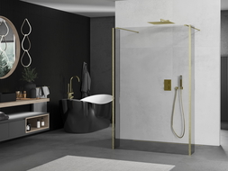 Mexen Kioto free-standing shower wall 155 x 30 x 30 cm, transparent, brushed gold - 800-155-030-222-55-00-030