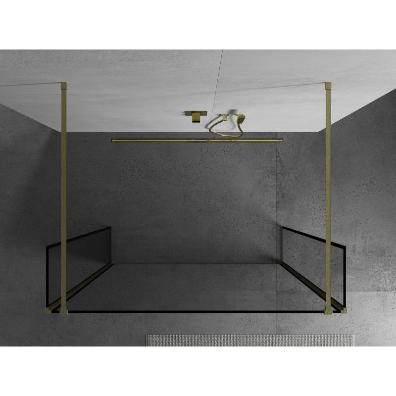 Mexen Kioto freestanding shower screen 100 x 30 x 30 cm, black frame, brushed gold - 800-100-030-222-55-70-030