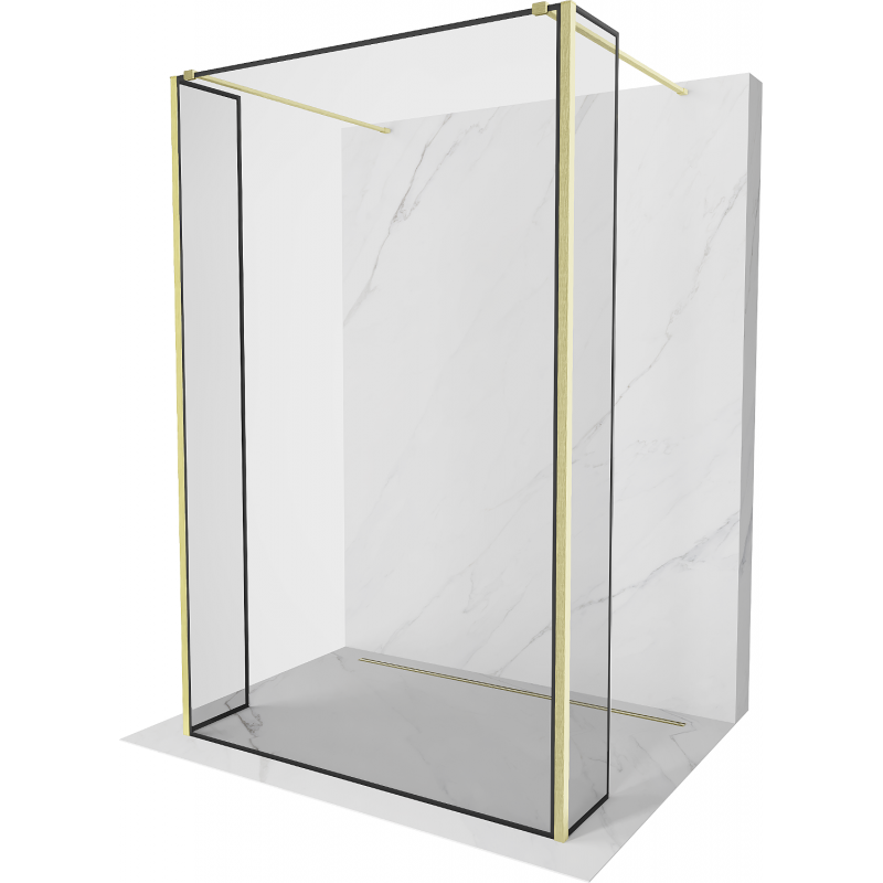 Mexen Kioto Freestanding shower wall 110 x 30 x 30 cm, black frame, brushed gold - 800-110-030-222-55-70-030