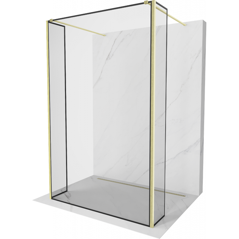 Mexen Kioto Freestanding Shower Wall 140 x 30 x 30 cm, Black Pattern, Brushed Gold - 800-140-030-222-55-70-030