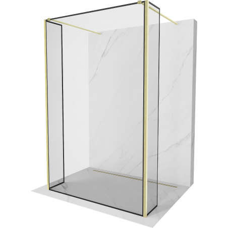 Mexen Kioto Freestanding Shower Wall 140 x 30 x 30 cm, Black Pattern, Brushed Gold - 800-140-030-222-55-70-030