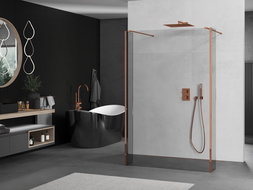 Mexen Kioto Free-standing Shower Screen 130 x 30 x 30 cm, Transparent, Rose Gold - 800-130-030-222-60-00-030