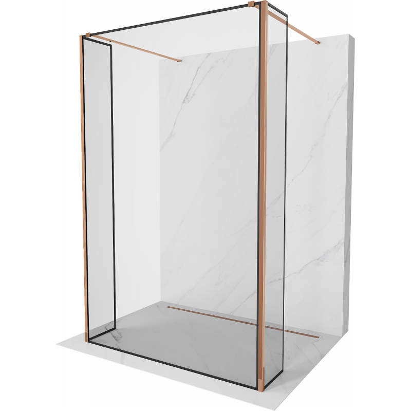 Mexen Kioto free-standing shower wall 130 x 30 x 30 cm, black frame, rose gold - 800-130-030-222-60-70-030