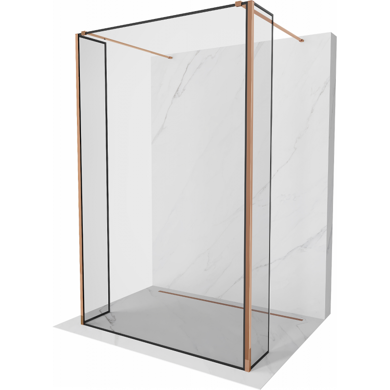 Mexen Kioto Freestanding Shower Screen 160 x 30 x 30 cm, Black Frame, Rose Gold - 800-160-030-222-60-70-030