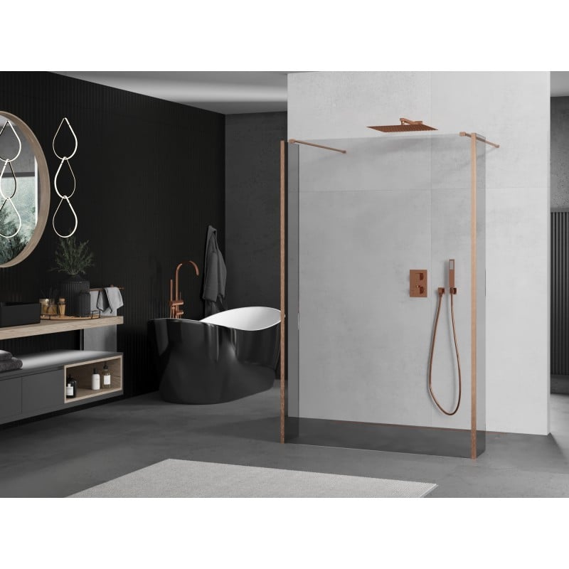 Mexen Kioto freestanding shower wall 135 x 30 x 30 cm, transparent, brushed copper - 800-135-030-222-65-00-030